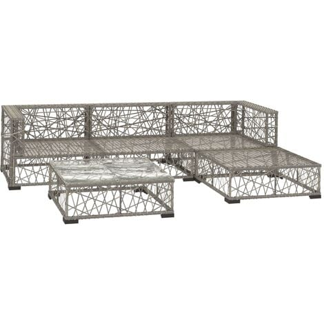 5 Piece Garden Lounge Set with Cushions Poly Rattan Grey vidaXL