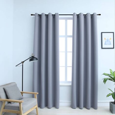 Blackout Curtains with Metal Rings 2 pcs Grey 140x245 cm vidaXL