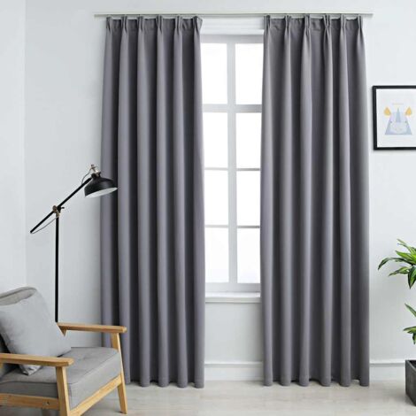 Blackout Curtains with Hooks 2 pcs Grey 140x225 cm vidaXL