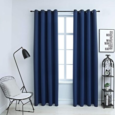 Blackout Curtains with Metal Rings 2 pcs Blue 140x225 cm vidaXL