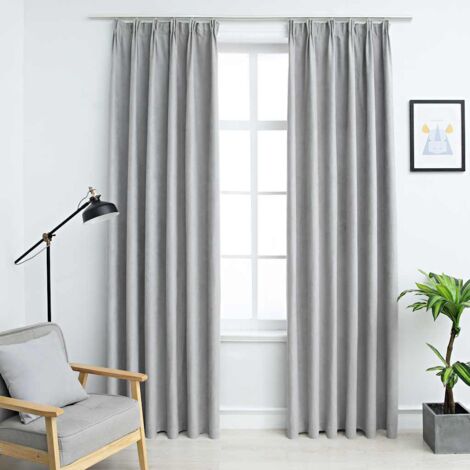Blackout Curtains with Hooks 2 pcs Grey 140x175 cm vidaXL