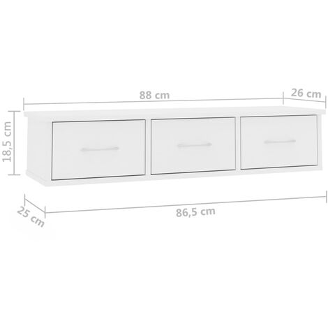 Wall-mounted Drawer Shelf White 88x26x18.5 cm Engineered Wood vidaXL