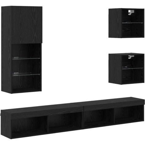 TV Wall Units with LED Wall-mounted 5 pcs Black Oak Engineered Wood vidaXL
