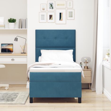 LED Box Spring Bed with Mattress Dark Blue 80 x 200 cm Velvet vidaXL (1/5)