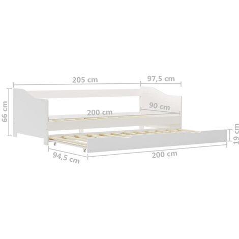 Pull-out Sofa Bed Frame without Mattress White Pinewood 90x200 cm vidaXL