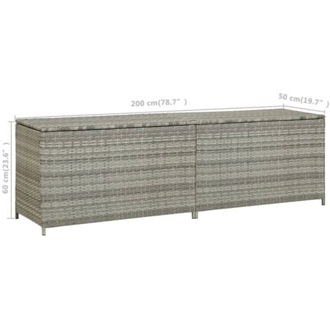 Garden Storage Box Poly Rattan 200x50x60 cm Grey vidaXL