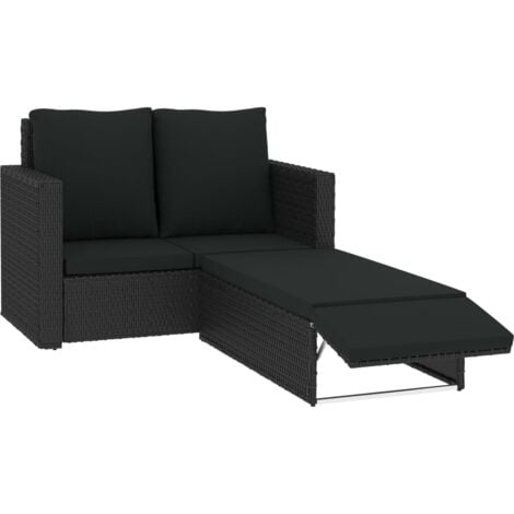 vidaXL 2 Piece Garden Lounge Set with Cushions Poly Rattan Black - Black