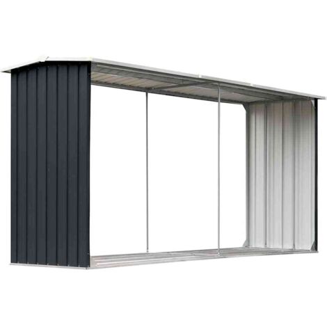 Garden Log Storage Shed Galvanised Steel 330x92x153 cm Anthracite vidaXL
