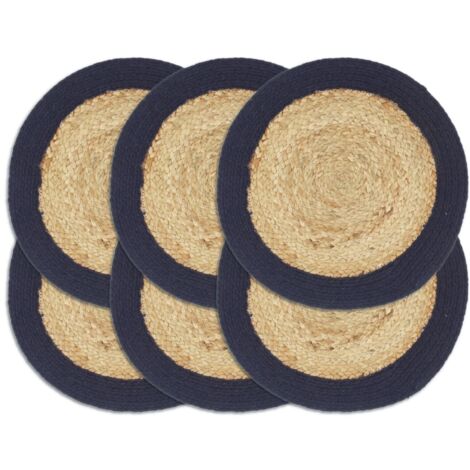 Placemats 6 pcs Natural and Navy Blue 38 cm Jute and Cotton vidaXL