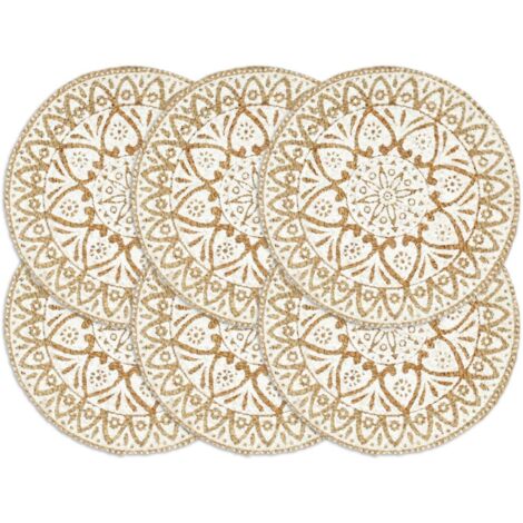 Placemats 6 pcs White 38 cm Round Jute vidaXL