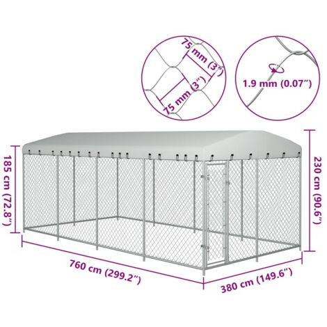 Outdoor Dog Kennel with Roof 7.6x3.8x2.3 m vidaXL