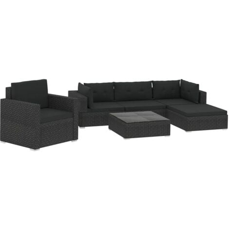 Vidaxl 6 piece garden lounge set with cushions outlet poly rattan black