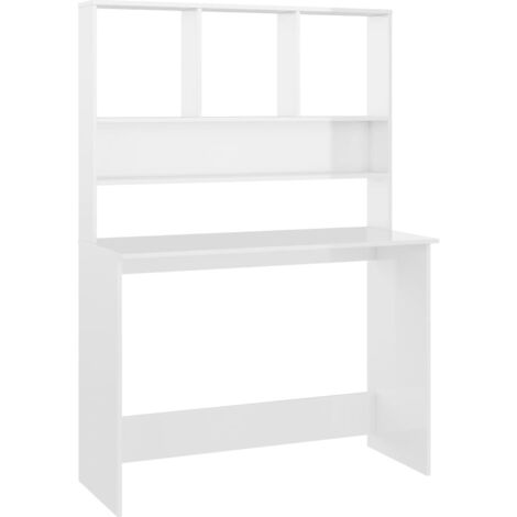Desk with Shelf High Gloss White 110x45x157 cm Engineered Wood vidaXL