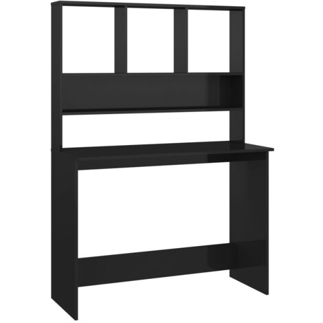 Desk with Shelf High Gloss Black 110x45x157 cm Engineered Wood vidaXL