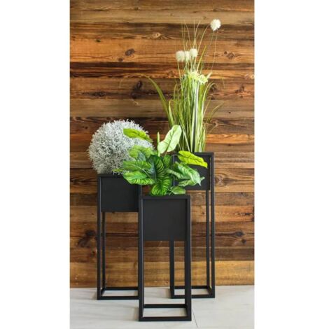 Flower Pot on Stand Metal Black 50cm H&S Collection