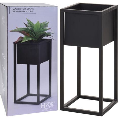 Flower Pot on Stand Metal Black 50cm H&S Collection