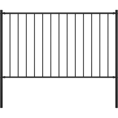 Fence Panel with Posts Powder-coated Steel 1.7x1.25 m Black vidaXL (1/4)