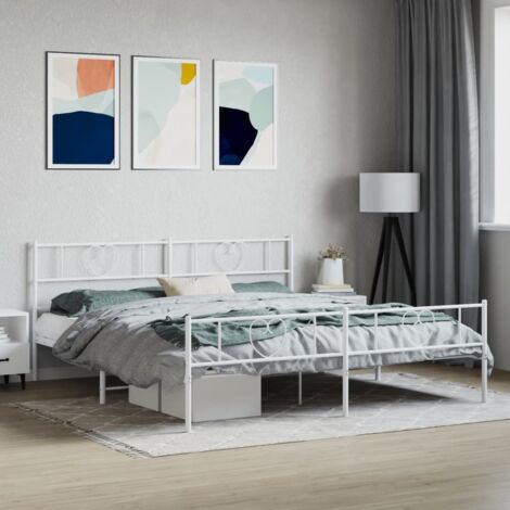 Metal Bed Frame without Mattress with Footboard White 180x200cm vidaXL (1/5)