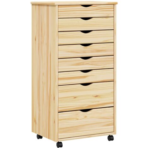 Rolling Cabinet with Drawers MOSS Clear Varnish Solid Pine wood vidaXL