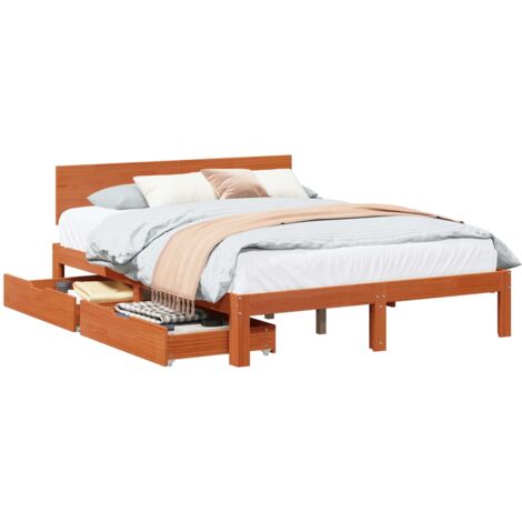 Bed Frame with Headboard 3 pcs Wax Brown Solid Pine Wood vidaXL (1/5)