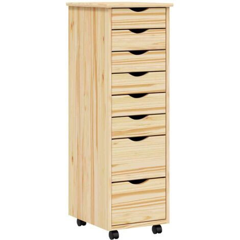 Rolling Cabinet with Drawers MOSS Clear Varnish Solid Pine wood vidaXL