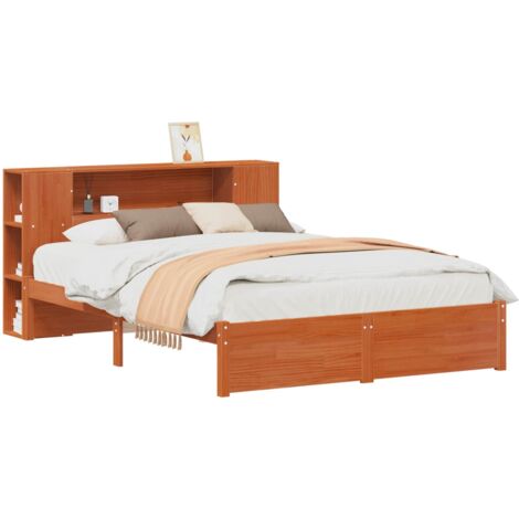 Bed Frame with Storage Headboard Wax Brown 140 x 190 cm vidaXL (1/5)