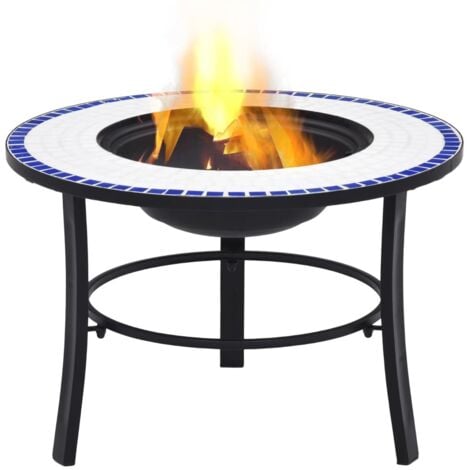 Mosaic Fire Pit Blue and White 68cm Ceramic vidaXL