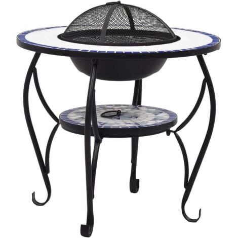 Mosaic Fire Pit Table Blue and White 68 cm Ceramic vidaXL