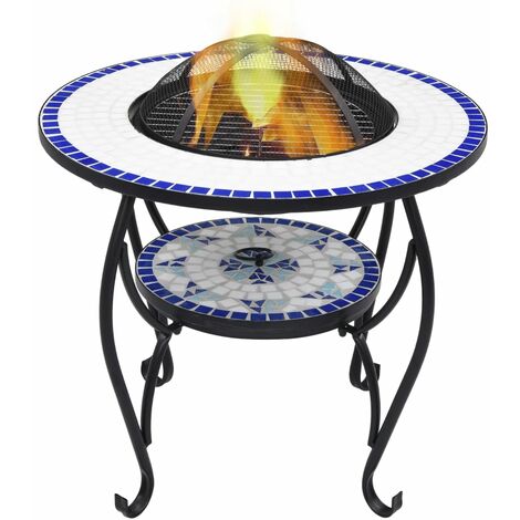 Mosaic Fire Pit Table Blue and White 68 cm Ceramic vidaXL