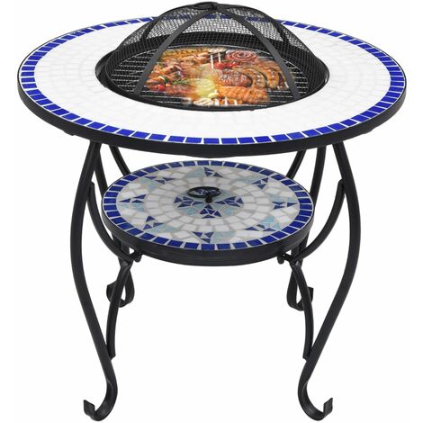 Mosaic Fire Pit Table Blue and White 68 cm Ceramic vidaXL