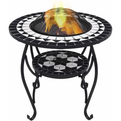 Mosaic Fire Pit Table Black and White 68 cm Ceramic vidaXL