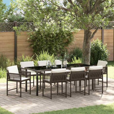 Garden Dining Set 9 pcs Brown Poly Rattan vidaXL