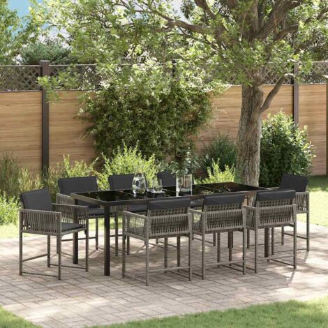 Garden Dining Set 9 pcs Grey Poly Rattan vidaXL