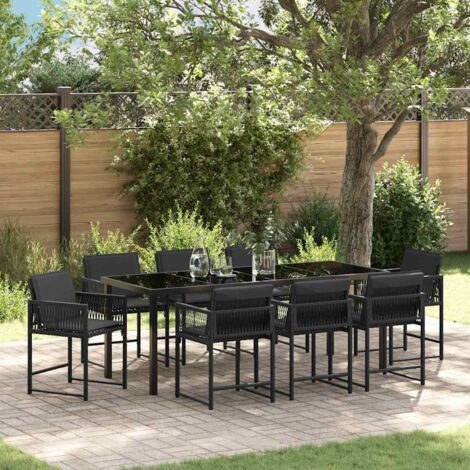 Garden Dining Set 9 pcs Black Poly Rattan vidaXL