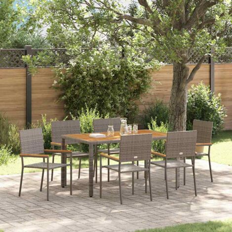 Garden Dining Set 7 pcs Grey Poly Rattan vidaXL