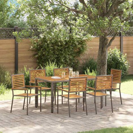 Garden Dining Set 7 pcs Grey and Brown Poly Rattan vidaXL