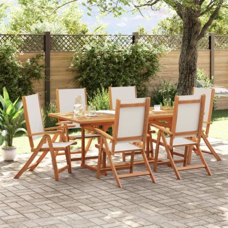 7 Piece Garden Dining Set Solid Wood Acacia and Textilene vidaXL