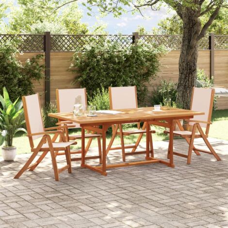 5 Piece Garden Dining Set Solid Wood Acacia and Textilene vidaXL