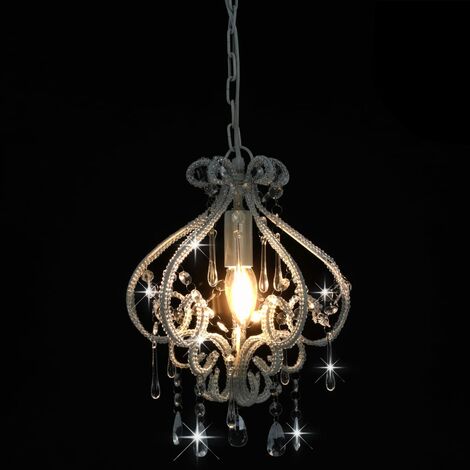 Ceiling Lamp with Beads White Round E14 vidaXL