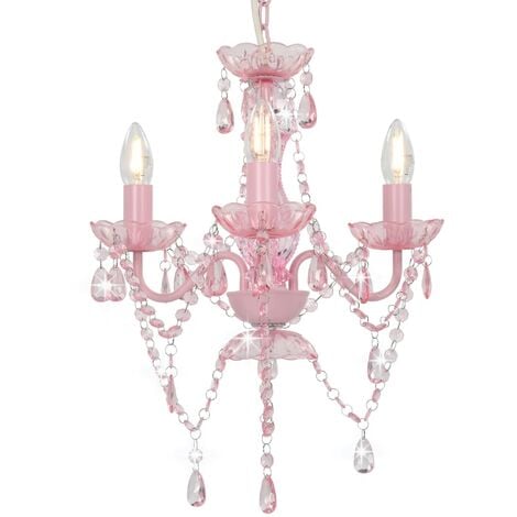vidaXL Chandelier with Beads Pink Round 3 x E14 - Pink