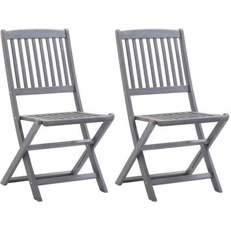 Outdoor Chair Set of 2 Grey Solid Acacia wood Medium Foldable vidaXL