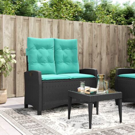 Reclining Garden Bench with Cushions Black Poly Rattan vidaXL