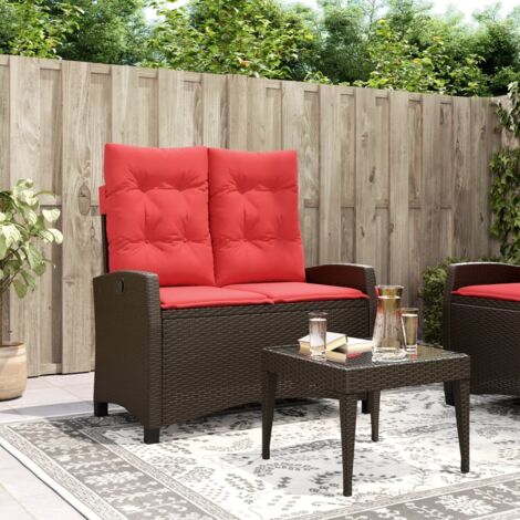 Reclining Garden Bench with Cushions Brown Poly Rattan vidaXL