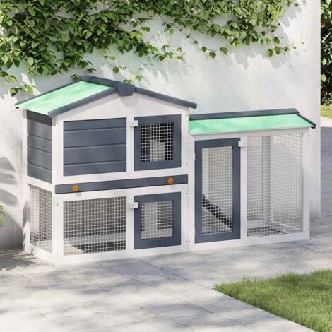 Outdoor Large Rabbit Hutch Grey and White 145 x 45 x 84 Wood vidaXL