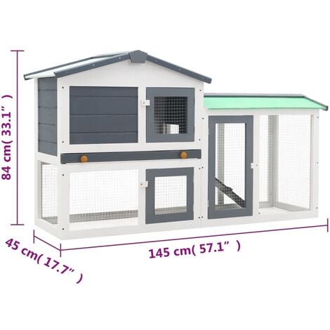 Outdoor Large Rabbit Hutch Grey and White 145 x 45 x 84 Wood vidaXL