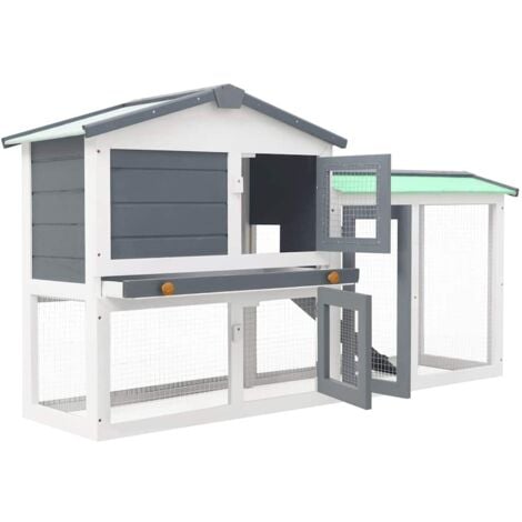 Outdoor Large Rabbit Hutch Grey and White 145 x 45 x 84 Wood vidaXL