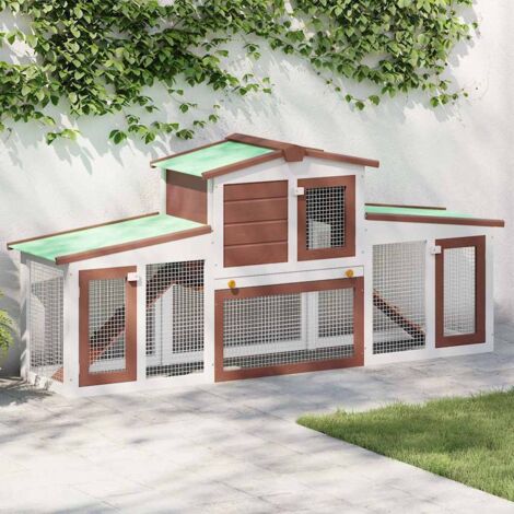 Outdoor Large Rabbit Hutch Brown and White 201x45x85 cm Wood vidaXL