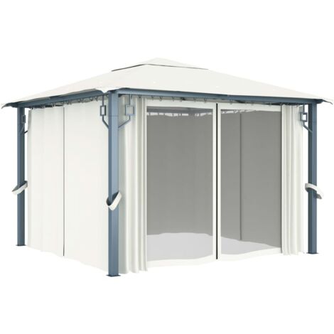 Gazebo with Curtain 300x300 cm Cream Aluminium vidaXL