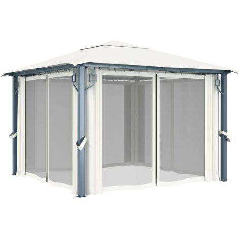 Gazebo with Curtain 300x300 cm Cream Aluminium vidaXL
