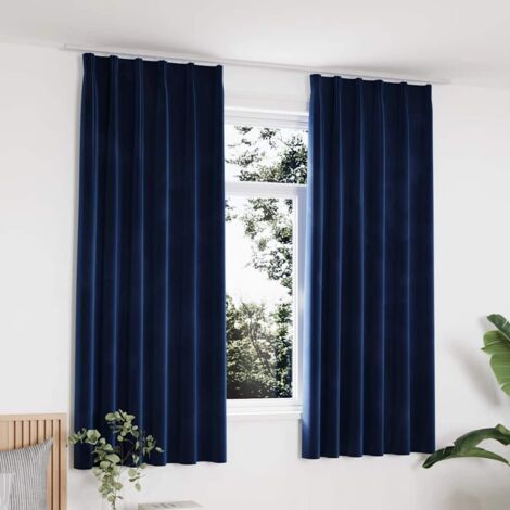 Blackout Curtains 2 pcs with Hooks Velvet Dark Blue 140x175 cm vidaXL